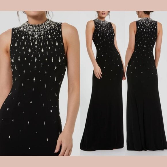 NWT Mac Duggal [ 10 ] 2260 High Neck Sleeveless Beaded Jersey Fitted Gown J1811 - Picture 1 of 15